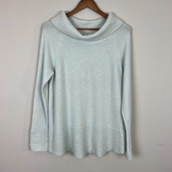 Moth 100% Cashmere Sweater Womens Large Blue Cowl Turtleneck Knit Long Sleeve - Picture 1 of 11